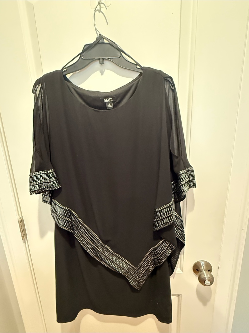 SLNY Black Midi Dress with Silver Accents
